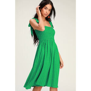 Lulus Day In The Sun Green Print Smocked Midi Dress - Size S